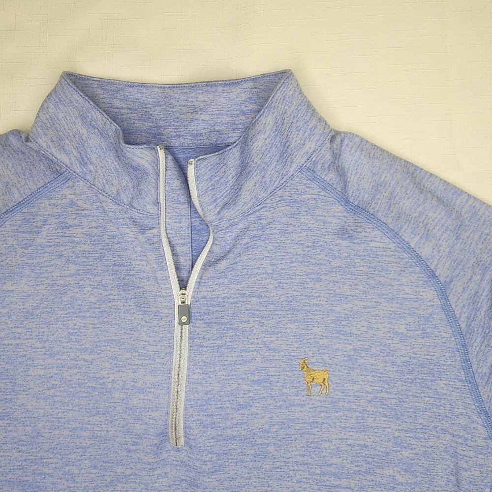 Peter Millar Men's TPC Sawgrass Gold Goat Logo 1/4 Zip Golf Long Sleeve Blue Med